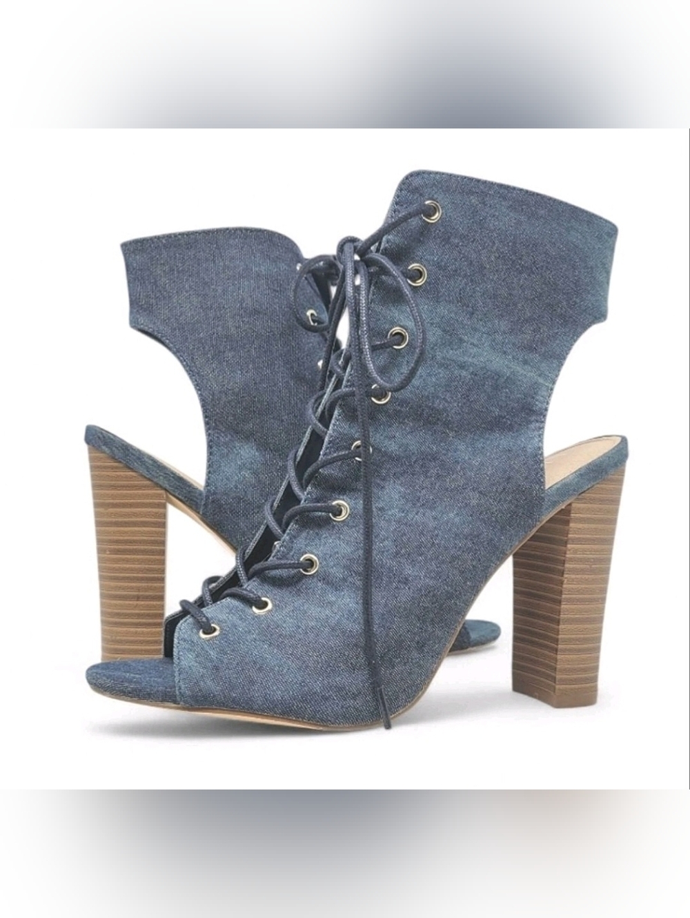 Liliana Denim Lace Up Open Toe ankle Boots